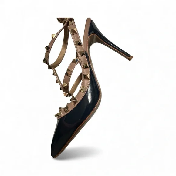 Valentino Navy Blue and Gold Rock Stud Patent Leather - Picture 4 of 8